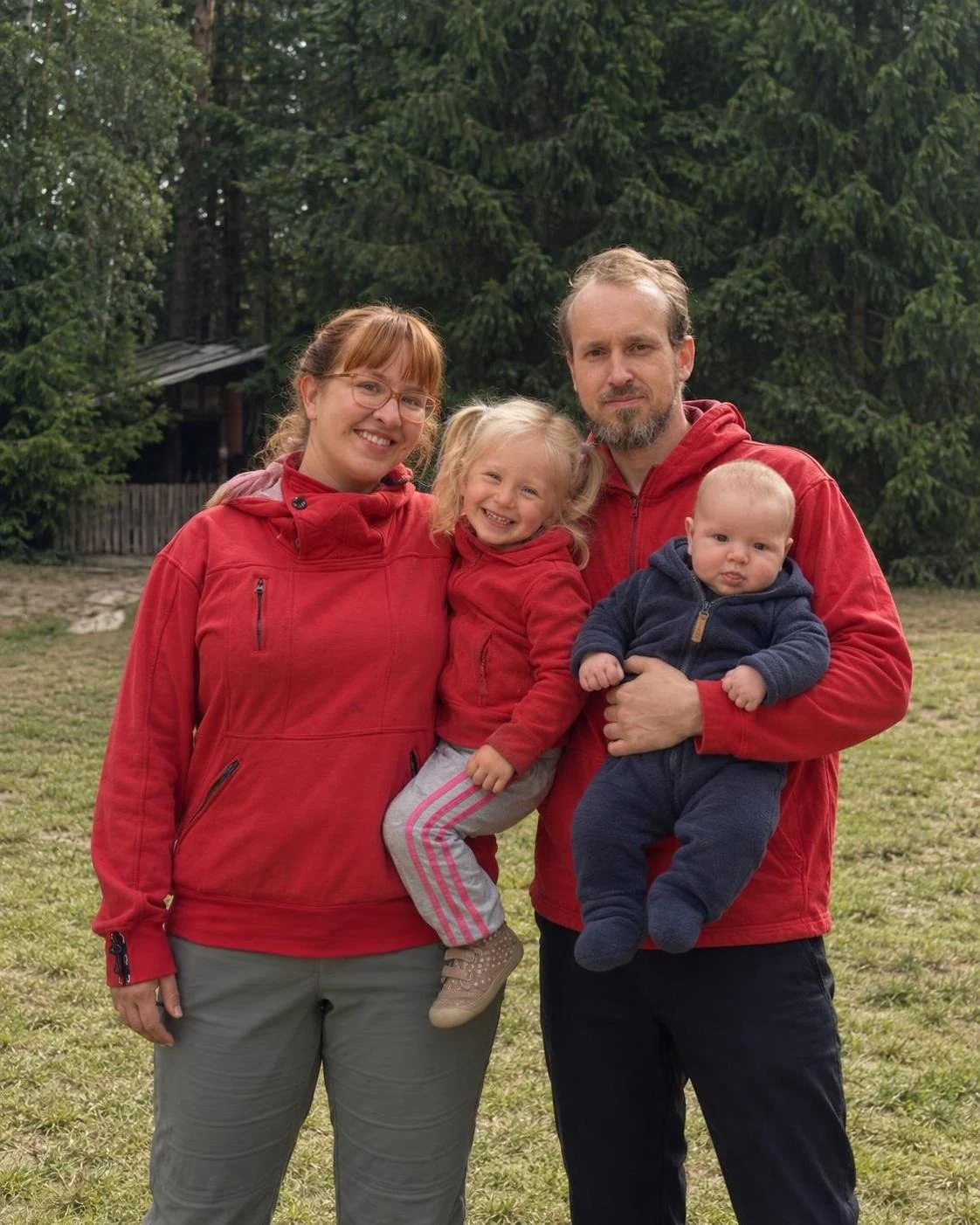 Jakub Roh a Gabriela Rohová se svými dětmi venku.